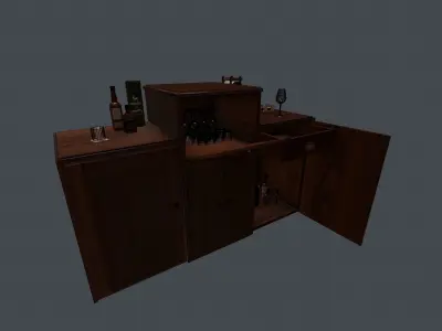 Game Ready Drinks Cabinet Low-poly 3D model