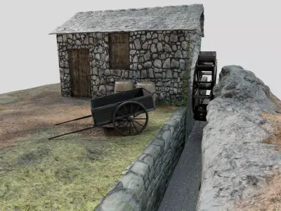 Old Water Mill Low-poly 3D model