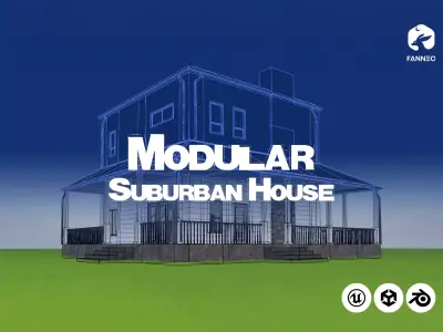 Modular Suburban House - All Formats Low-poly 3D model