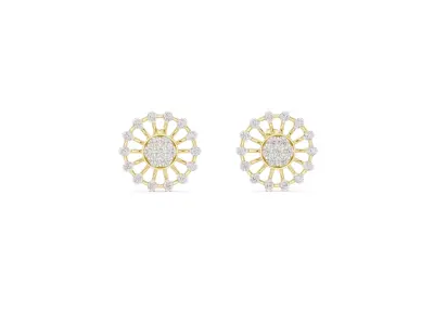 Diamond Sunburst Stud Earrings Round Halo Cluster Jewelry CAD 3D 3D print model