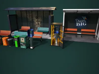 Ultra HD Road Prop Pack  PBR Textured Low-poly 3D model