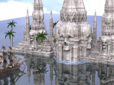 Aztec Gold Hidden Temple With Frigate Ship 3D model