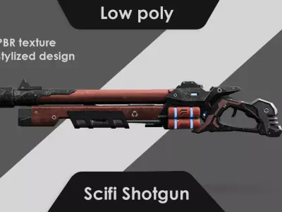 Low Poly Sci-Fi Shotgun Low-poly 3D model