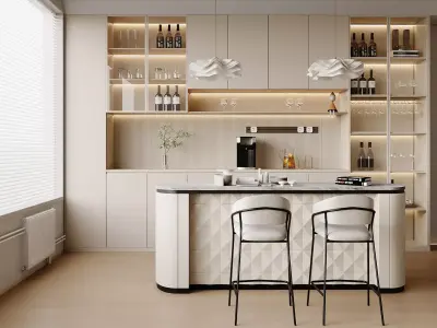 Modern Minimalist Kitchen Interior Scene  3D model