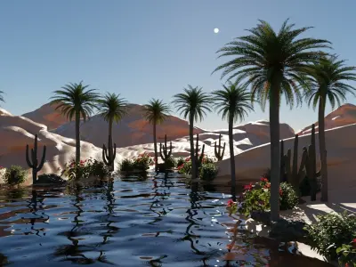 Desert landscape scene made with blender 3D model