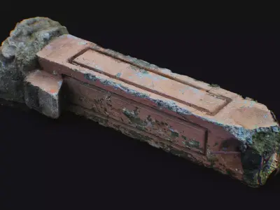 Old Concrete Railing Post Destroyed Beam Peeling Structure 3D model