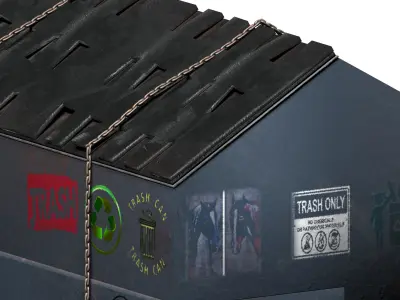 Blue outdoor street garbage container with chains Low-poly 3D model