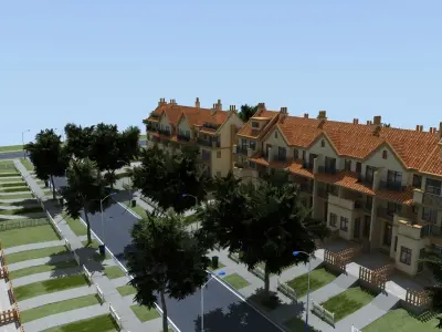 TOWNHOUSES residential street Low-poly 3D model