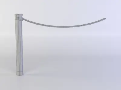 Fence segment pole with rope Low-poly 3D model