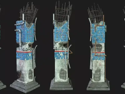 Post Apocalipsis Subway Column Low-poly 3D model