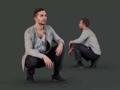 Squatting Observer - Casual Male Figure 3D model