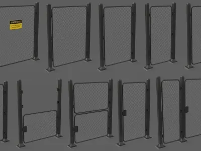 Fence metal post with chain link Low-poly 3D model