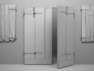 Old wooden doorway and windows  3D  model Low-poly 3D model