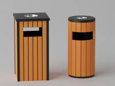 Wooden Trash Can Collection 3D model