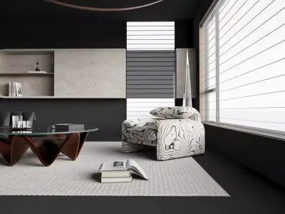 Modern Curved Sofa Lounge with Sculptural Coffee Table 3D model