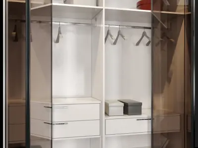 Wardrobe closet with glass doors and drawers 3D model