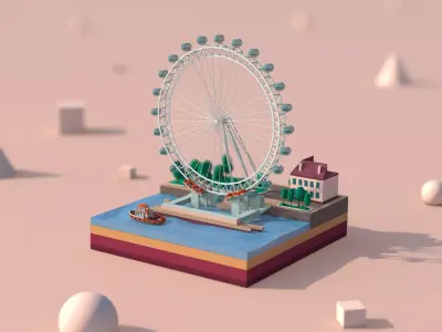 Cartoon Low Poly London Eye Landmark Low-poly 3D model