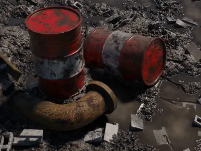 Muddy Junkyard Blender Scene with Props and Debris 3D model