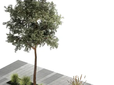 Tree and bushes with bench for outdoor environment 1146 3D model