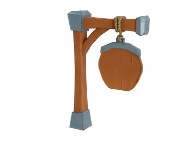 Stylized Wooden Sign 3D Model Low-poly 3D model