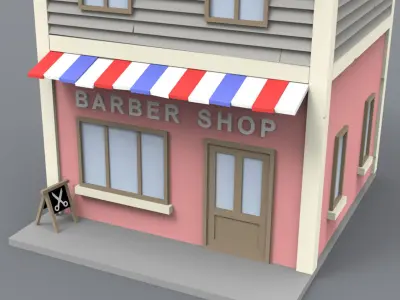 Barber shop block building Low-poly 3D model