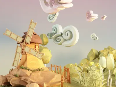 Low Poly Paper Mill Low-poly 3D model