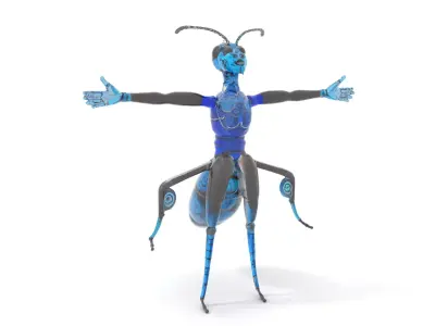 Blue Insectoid Robot model pack Low-poly 3D model