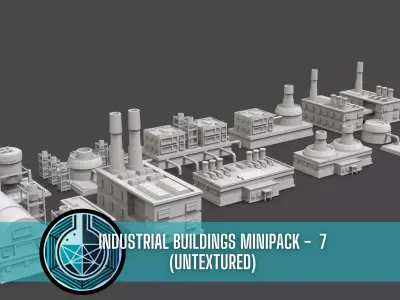 Low Poly 10 Industrial Buildings Mini Pack 7 - Untextured Low-poly 3D model