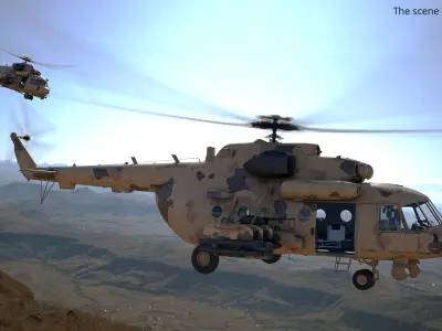  Utility Military Helicopter Desert Rigged for Cinema 4D 
