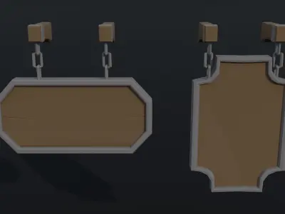 Cartoon fantasy wood sign Polygonal Style Low-poly 3D model