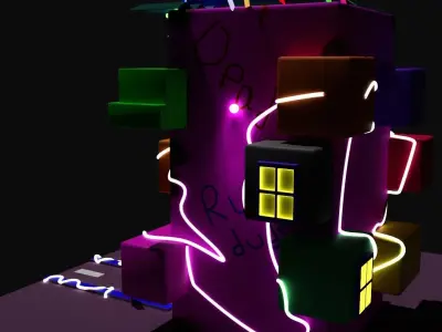 low poly cyberpunk style building Low-poly 3D model