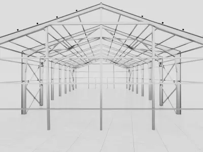 Hangar industrial construction Low-poly 3D model