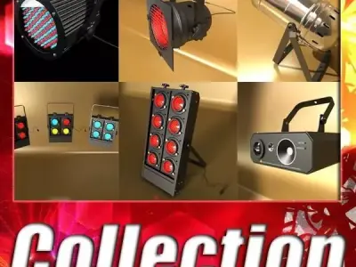 Realistic Stage Lights Collection 6 Items 3D model