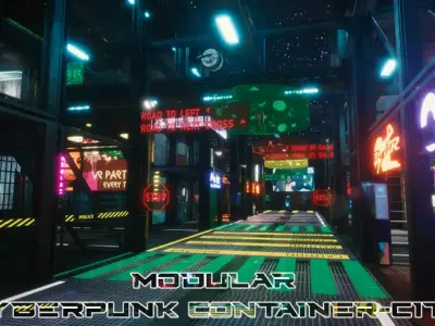 Modular Cyberpunk Environment Low-poly 3D model