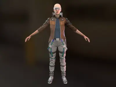 Cyberpunk Character - Sci-Fi Female Soldier with Augmented Gear Low-poly 3D model