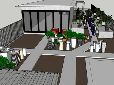 Landscape Showroom with Pots Plants and Pathway 3D model