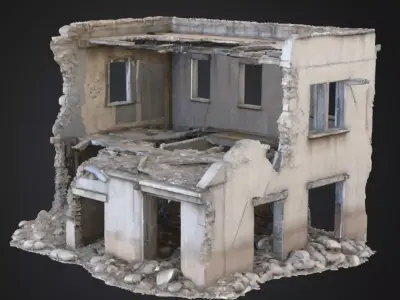 Destroyed Concrete House 3D Model Realistic Ruined Architecture Low-poly 3D model