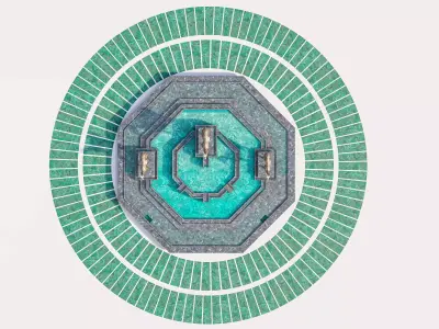 Tiered Stone Fountain and Landscape Centerpiece Low-poly 3D model