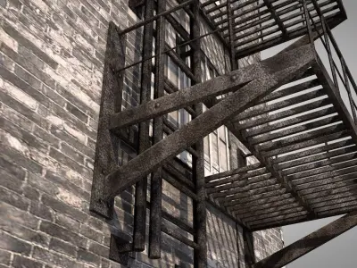 Balcony Fire Escape Ladder Low-poly 3D model