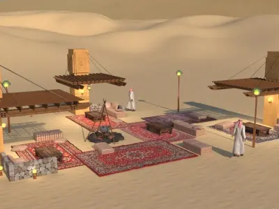Campfire Pergolas and Carpets  in Traditional Arabic Style 3D model