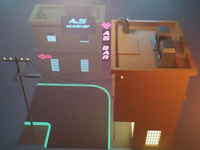 Cyber punk city model Low-poly 3D model