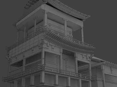 Edo Japan Modullar Assets Untextured Free low-poly 3D model