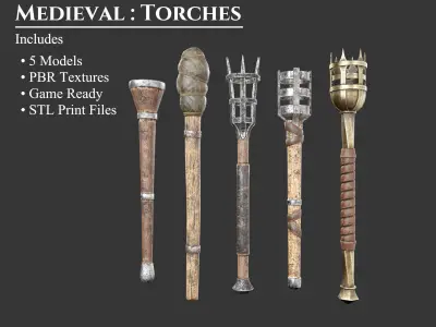 Medieval Collection Lighting Torches 3D Model Pack purchase