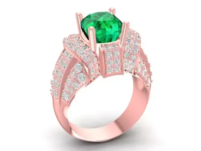 Luxury Emerald Center Diamond Halo Ring 736 3D print model