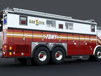 Fire Truck FDNY Rescue 1 with Interior Low-poly 3D model