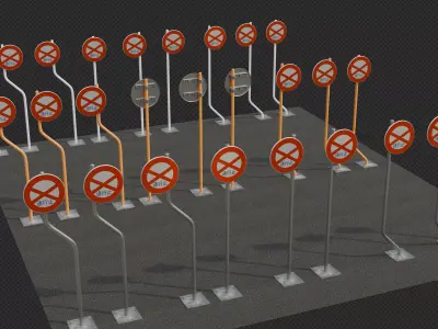 Tokyo Road Sign  Traffic  Road Closed Low-poly 3D model
