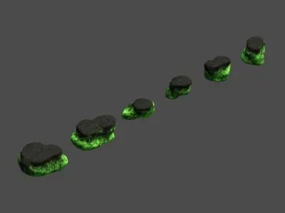 Short Flat Rocks - Toxic Low-poly 3D model