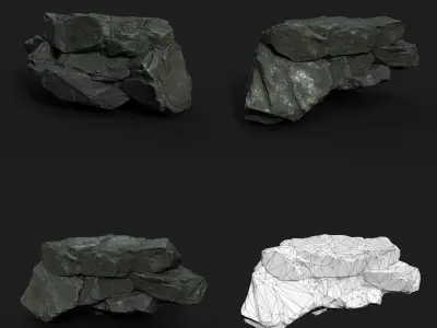 Low Poly Black Rock 230407 - Ultra HD 16K Texture  Low-poly 3D model