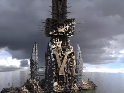 Sci-Fi City Baron Tower Kit bash 3D model