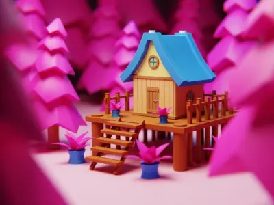 Cartoon Forest Cabin - Stylized Fantasy House 3D Model 3D model